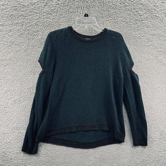 Cato Womens XL‎ Cold Shoulder Pullover Sweater Teal Black Crewneck Knit Casual - Picture 1 of 9